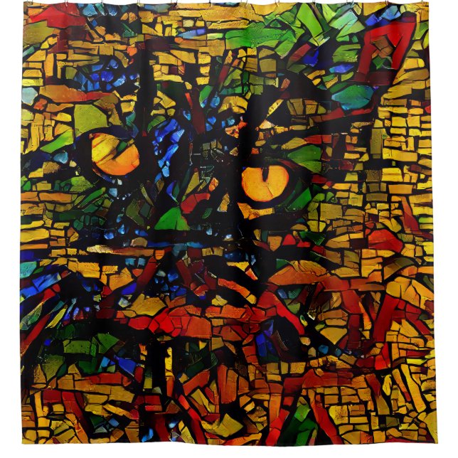 Farbenfrohe Mosaikkatze Kunst Prin Duschvorhang (Vorderseite)