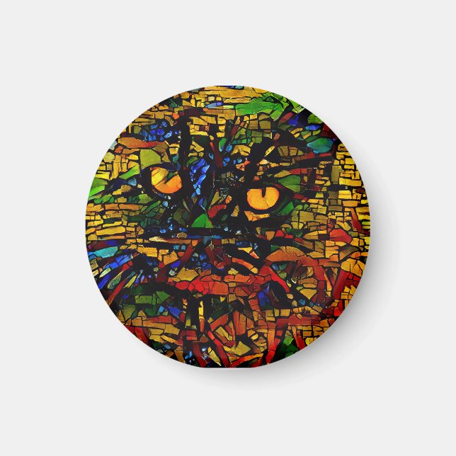 Farbenfrohe Mosaikkatze Kunst Prin Magnet (Vorne)