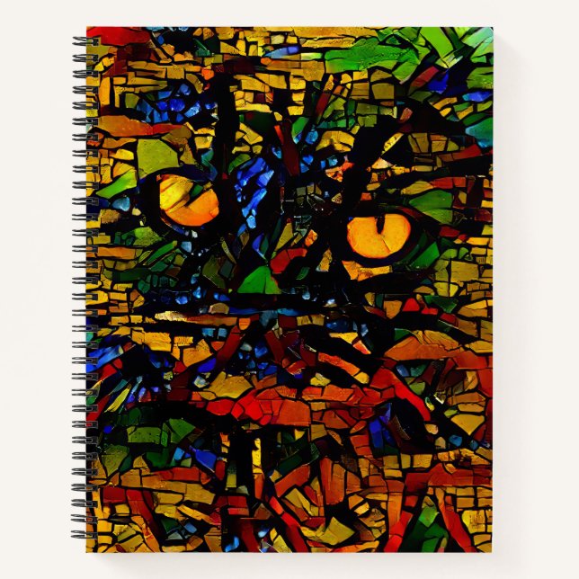 Farbenfrohe Mosaikkatze Kunst Prin Notizbuch (Vorderseite)