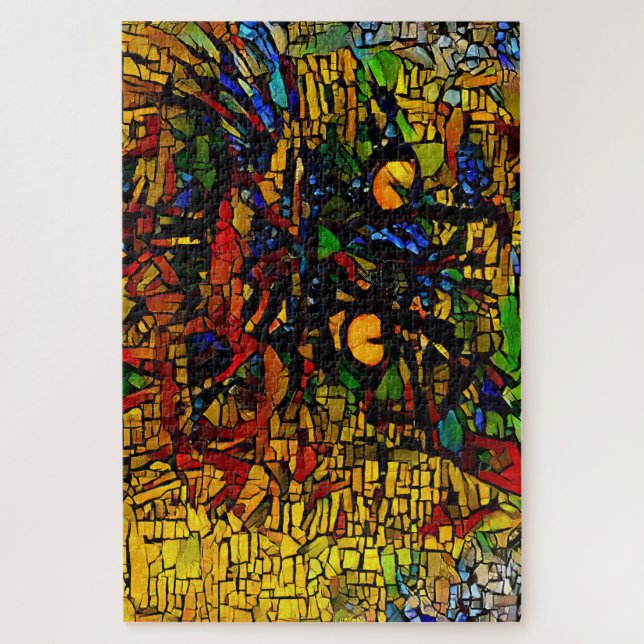 Farbenfrohe Mosaikkatze Kunst Prin Puzzle (Vertikal)