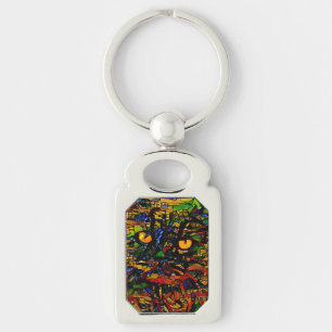 Farbenfrohe Mosaikkatze Kunst Prin Schlüsselanhänger
