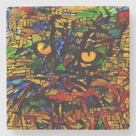 Farbenfrohe Mosaikkatze Kunst Prin Steinuntersetzer
