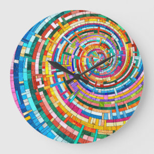 Farbenfrohe Mosaikspirale Große Wanduhr