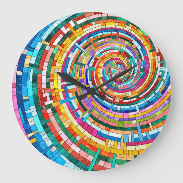 Farbenfrohe Mosaikspirale Große Wanduhr (Vorderseite)