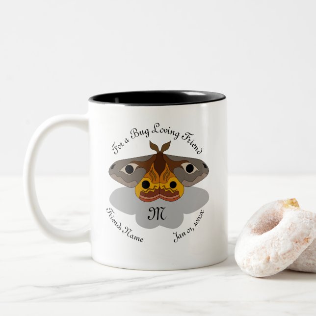 Farbenfrohe Moth Monogram Zweifarbige Tasse (Mit Donut)