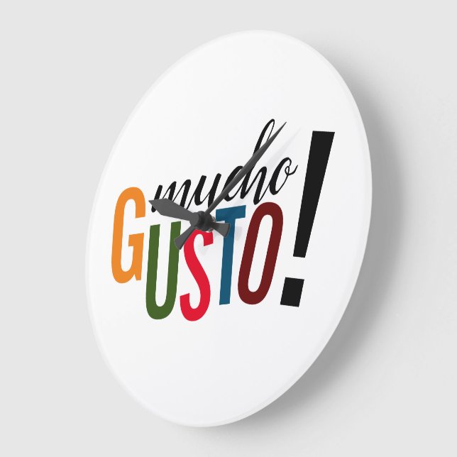 Farbenfrohe Mucho Gusto! Freut mich, Sie zu treffe Große Wanduhr (Winkel)