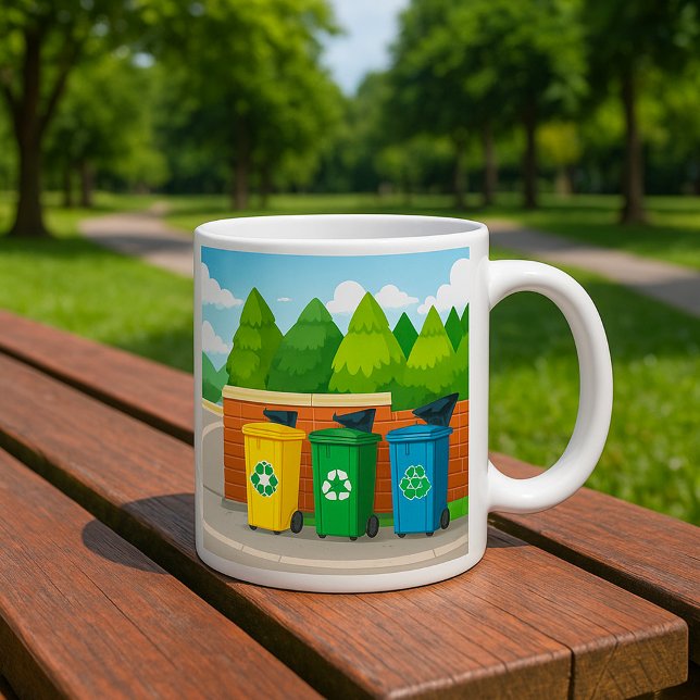 Farbenfrohe Mülltrennung mit Recyclingbehältern Kaffeetasse (Von Creator hochgeladen)