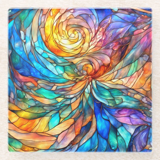 Farbenfrohe Multicolor Abstrakt 75 Drehungen Glasuntersetzer (Vorderseite)