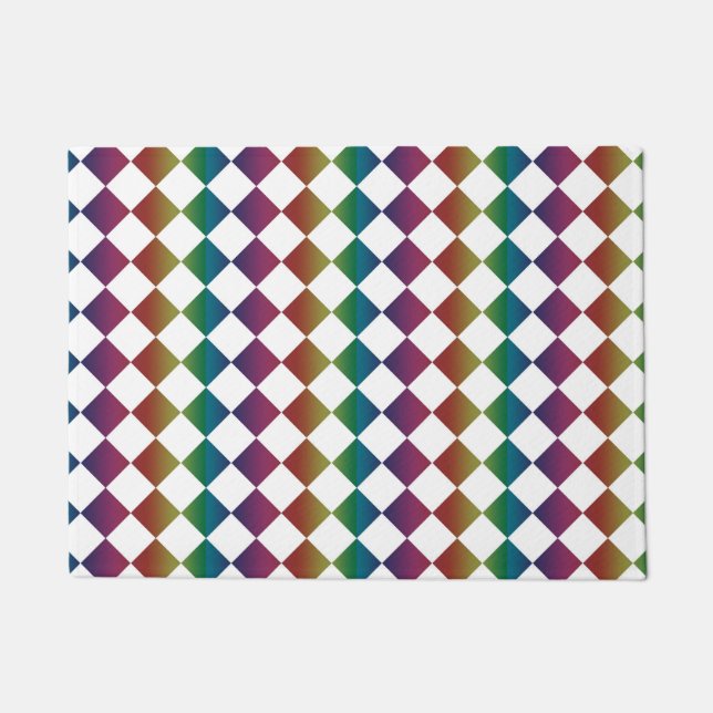 Farbenfrohe Multicolor Diamond Harlequin Schachbre Fußmatte (Vorderseite)