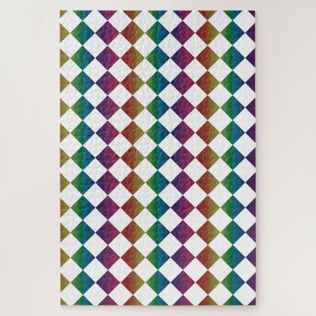 Farbenfrohe Multicolor Diamond Harlequin Schachbre Puzzle (Vertikal)