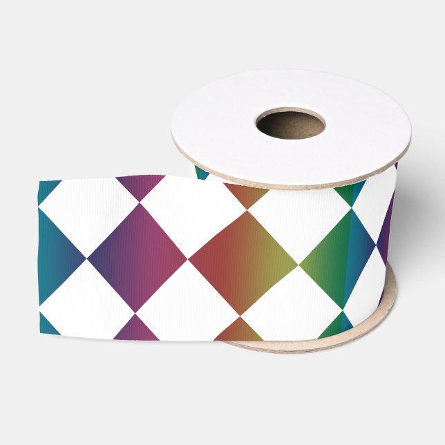 Farbenfrohe Multicolor Diamond Harlequin Schachbre Ripsband (Spule)