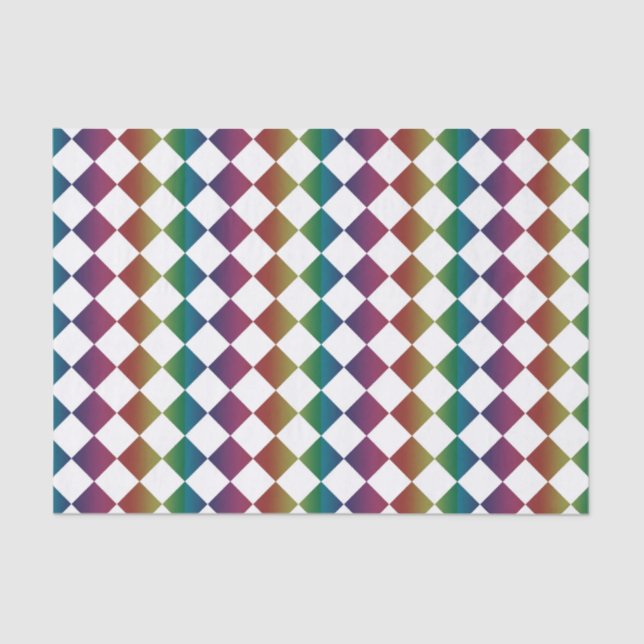 Farbenfrohe Multicolor Diamond Harlequin Schachbre Seidenpapier (Vorderseite)