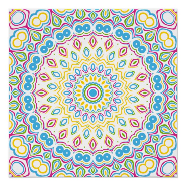 Farbenfrohe Multicolor Mandala Muster Poster (Vorderseite)