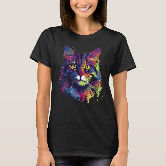 Farbenfrohe Münzkatze T-Shirt (Vorderseite)