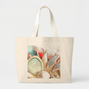 Farbenfrohe Muscheln am Strand Aquarellmalerei Jumbo Stoffbeutel