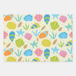 Farbenfrohe Muscheln und das Seebad mit Starfish-M Geschenkpapier Set