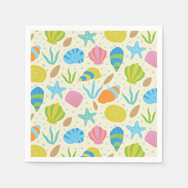 Farbenfrohe Muscheln und Muster der Meeresküste Serviette (Vorderseite)