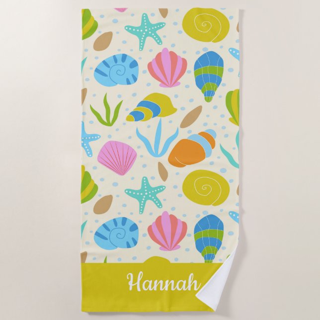 Farbenfrohe Muscheln und Personalisierte Starfish Strandtuch (Vorderseite)