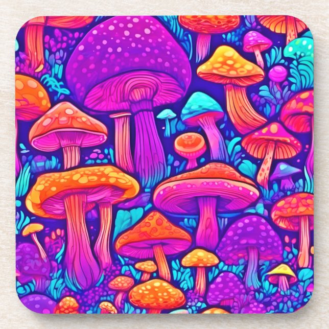 Farbenfrohe Mushroom-Muster Getränkeuntersetzer (Vorderseite)