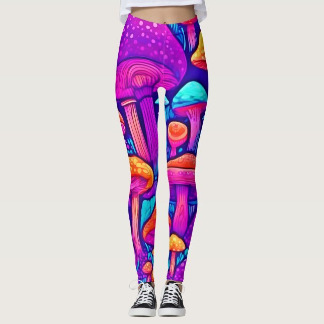 Farbenfrohe Mushroom-Muster Leggings (Vorderseite)