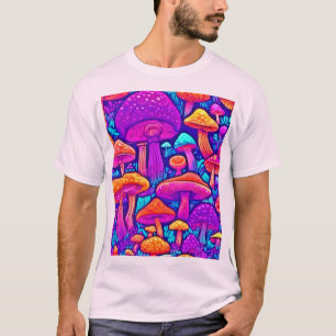 Farbenfrohe Mushroom-Muster T-Shirt