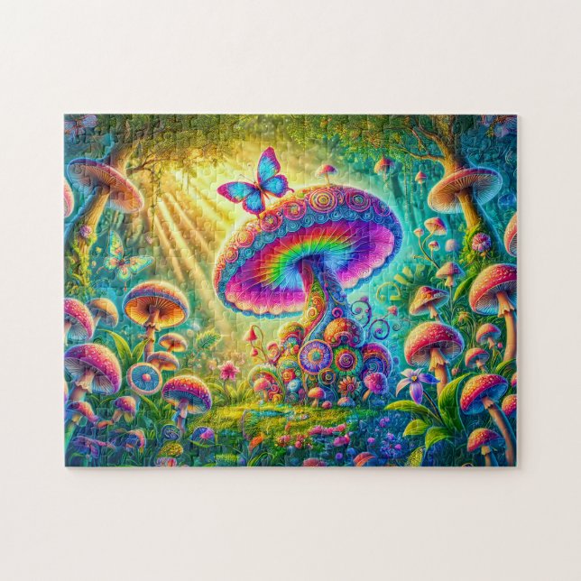Farbenfrohe Mushroom World Psychedelic Fantasy Art Puzzle (Horizontal)