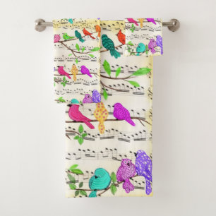 Farbenfrohe Musical Birds Badehandtuch Set - Sprin