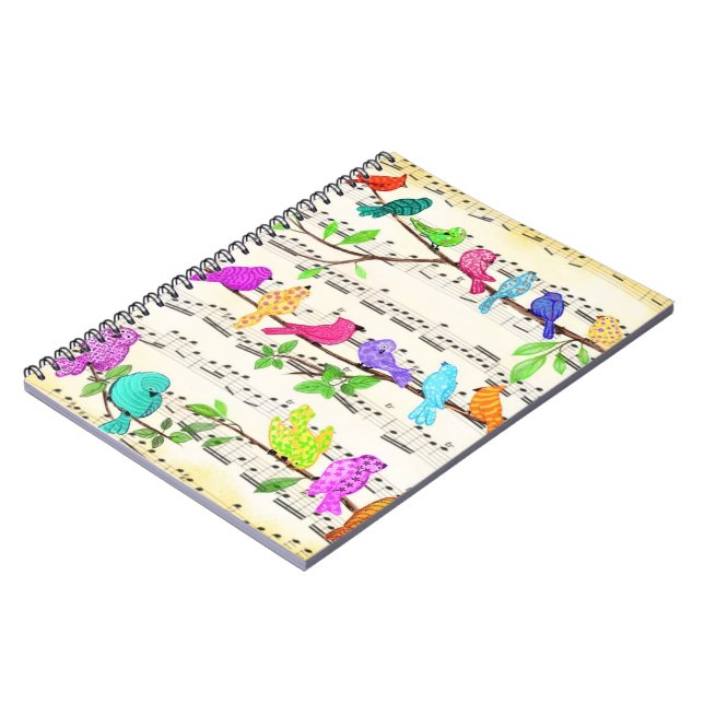 Farbenfrohe Musical Birds Notebook Frühjahr Notizblock (Linke Seite)