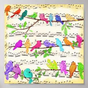 Farbenfrohe Musical Birds Poster Happy Spring Song