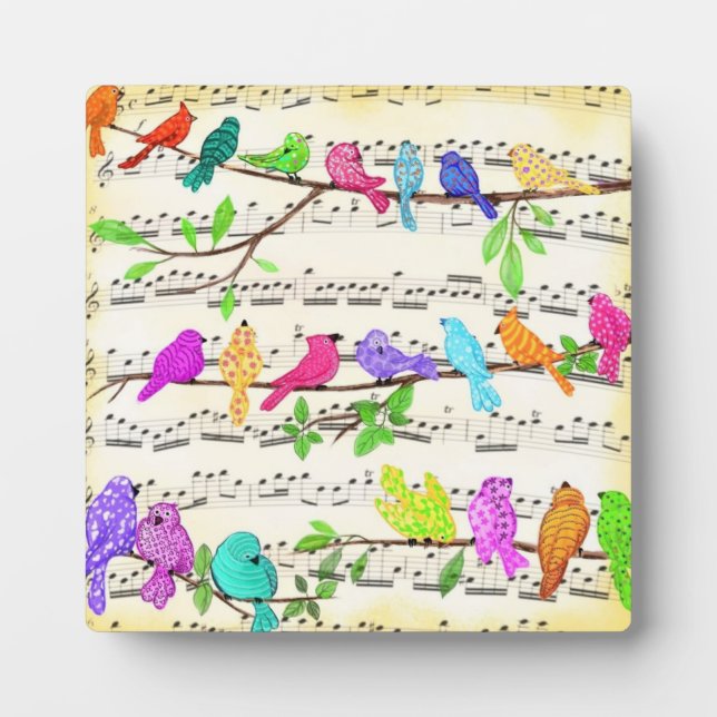Farbenfrohe Musical Birds Spring Plaque Fotoplatte (Vorderseite)