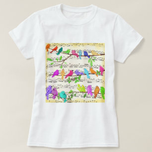 Farbenfrohe Musical Birds T - Shirt Spring