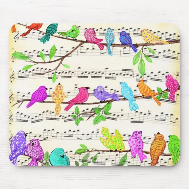 Farbenfrohe Musik Vögel Maus Pad Frühling Mousepad (Vorne)