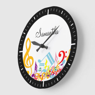 Farbenfrohe musikalische Hinweise Große Wanduhr