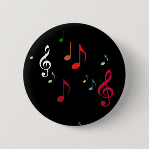 farbenfrohe musikalische Noten auf schwarz Button