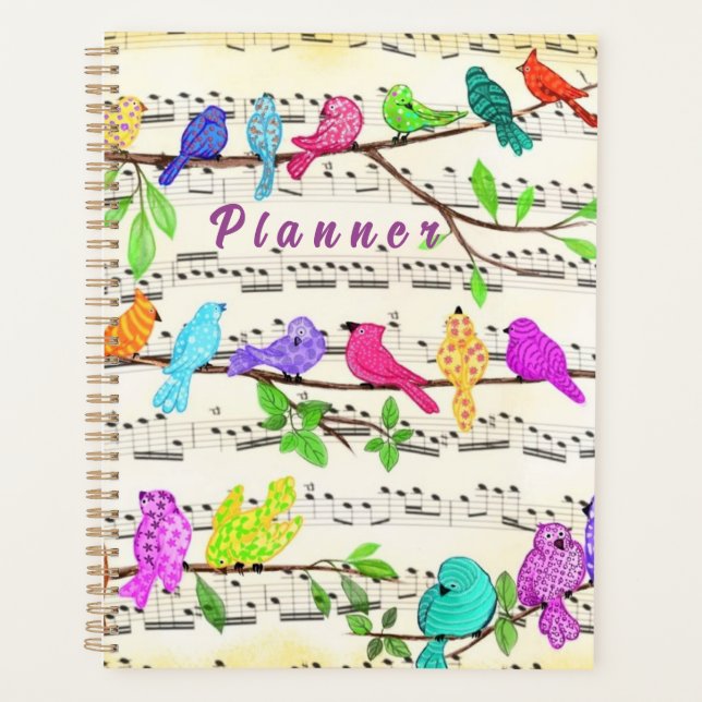 Farbenfrohe musikalische Vogelplaner Planer (Vorderseite)