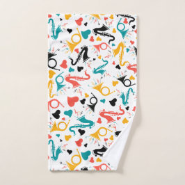 Farbenfrohe Musikinstrumente Note & Herz Muster Badhandtuch Set