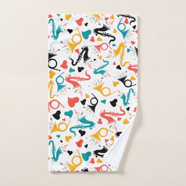 Farbenfrohe Musikinstrumente Note & Herz Muster Badhandtuch Set (Handtuch)