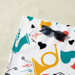 Farbenfrohe Musikinstrumente Note & Herz Muster Strandtuch