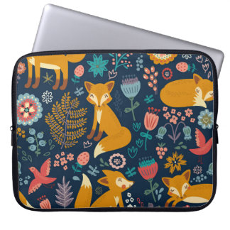 Farbenfrohe Muster mit Fuchs, Muster, Wald, Fall Laptopschutzhülle