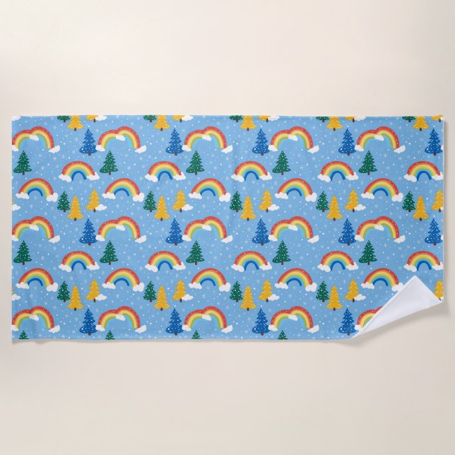 Farbenfrohe Muster mit Regenbogen und Bäumen Strandtuch (Vorderseite)