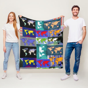 Farbenfrohe Muster Mixed World Maps gestanzt Allop Fleecedecke