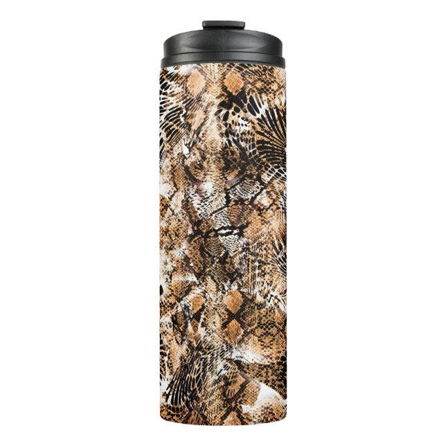 Farbenfrohe Musterstudie, Leopard, Zebra, Camoufla Thermosbecher (Vorderseite)