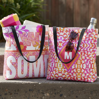 Farbenfrohe Mustertasche mit dem Text Awesome