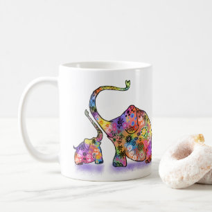 Farbenfrohe Mutter und Baby Elephant Tasse