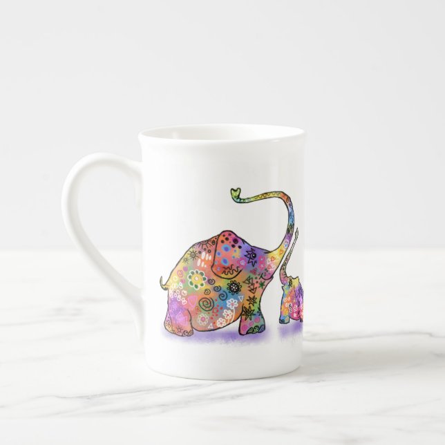 Farbenfrohe Mutter und Baby Elephant Tasse (Links)