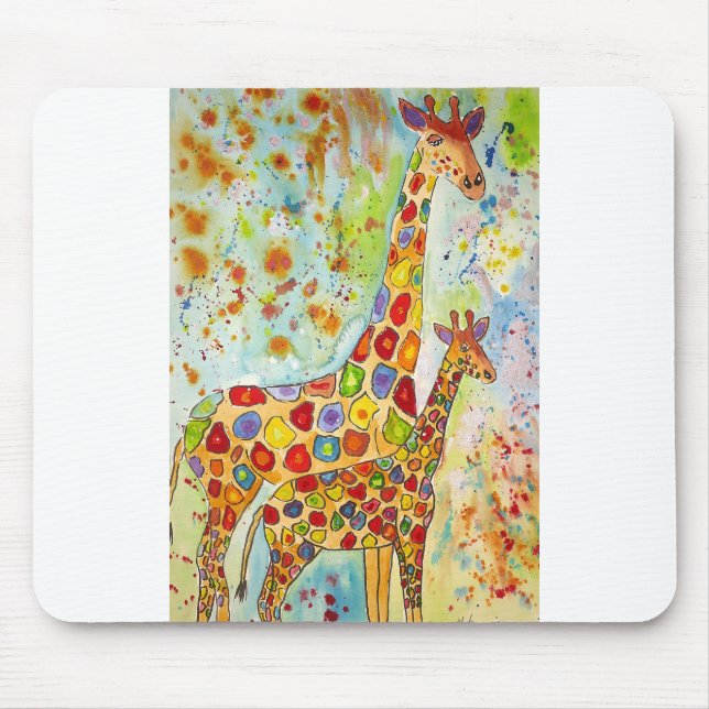 Farbenfrohe Mutter und Baby Giraffen Mousepad (Vorne)
