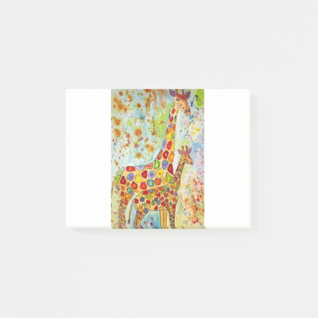 Farbenfrohe Mutter- und Baby-Giraffen Post-it Klebezettel (Vorderseite)