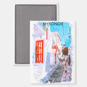 Farbenfrohe Mykonos Griechenland Retro Reisen Wass Magnet