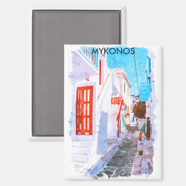 Farbenfrohe Mykonos Griechenland Retro Reisen Wass Magnet (Vorderseite/Rückseite)