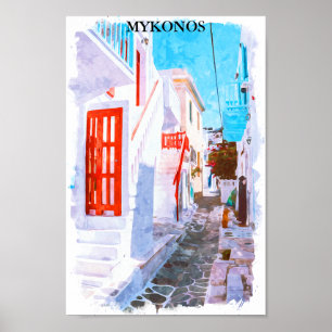 Farbenfrohe Mykonos Griechenland Retro Reisen Wass Poster